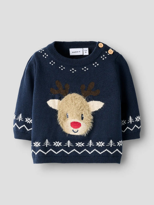 Weihnachtspullover Name It in Navy Blazer aus 95% Bio-Baumwolle für Babys
