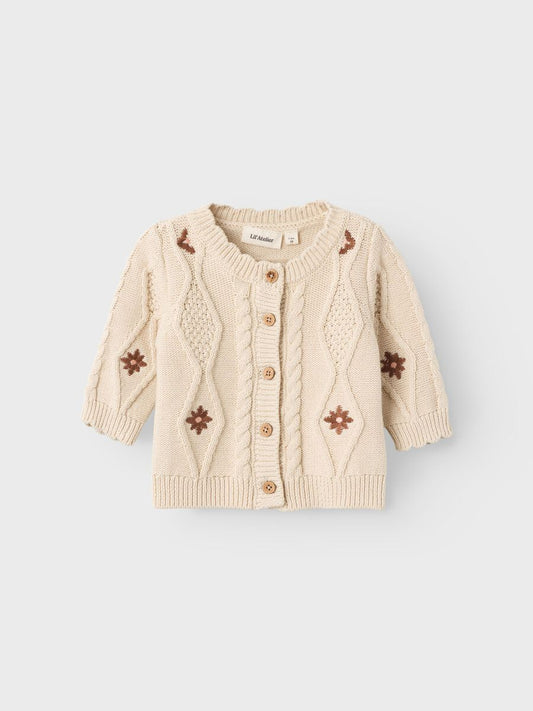Zopfstrick-Strickjacke Lil' Atelier in Fog aus 100% Bio-Baumwolle für Babys