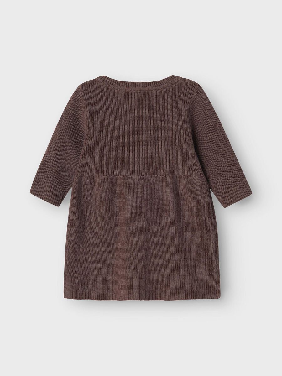 braunes bequemes langarmkleid für babys kinder und kleinkinder von name it und einem knopf an der schulter - rückansicht