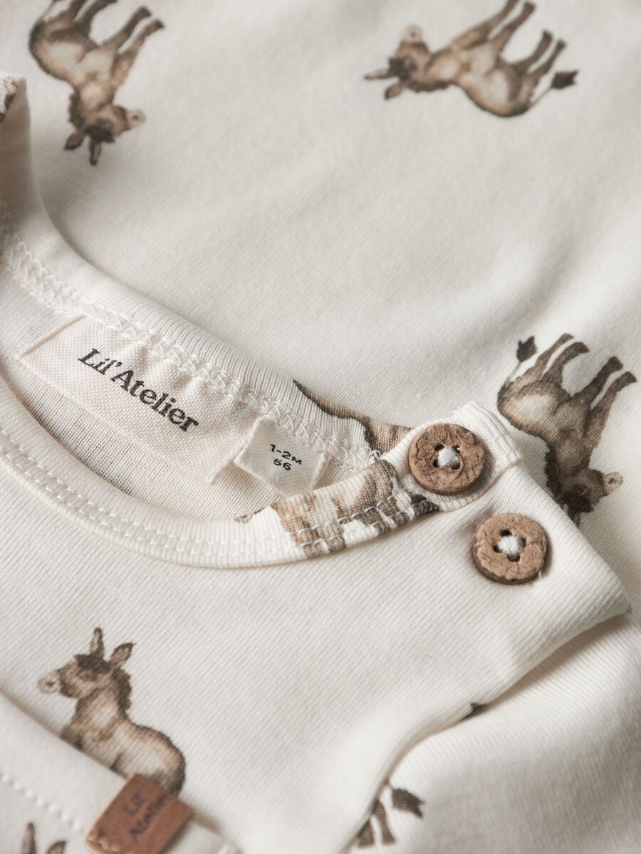 Lil' Atelier Langarmbody mit Esel-Motiv - dehnbarer Jersey-Stoff mit Knopfverschluss für Babys