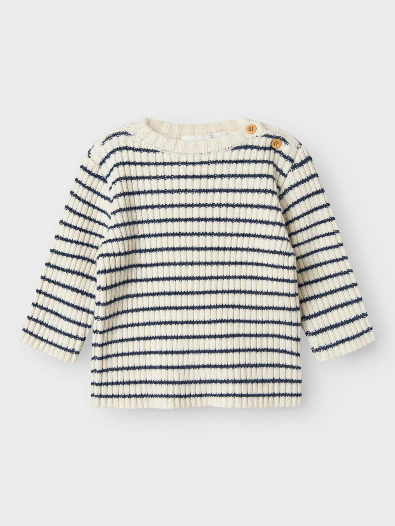 schöner gestreifter strickpullover von name it mit blauen streifen - vorderansicht