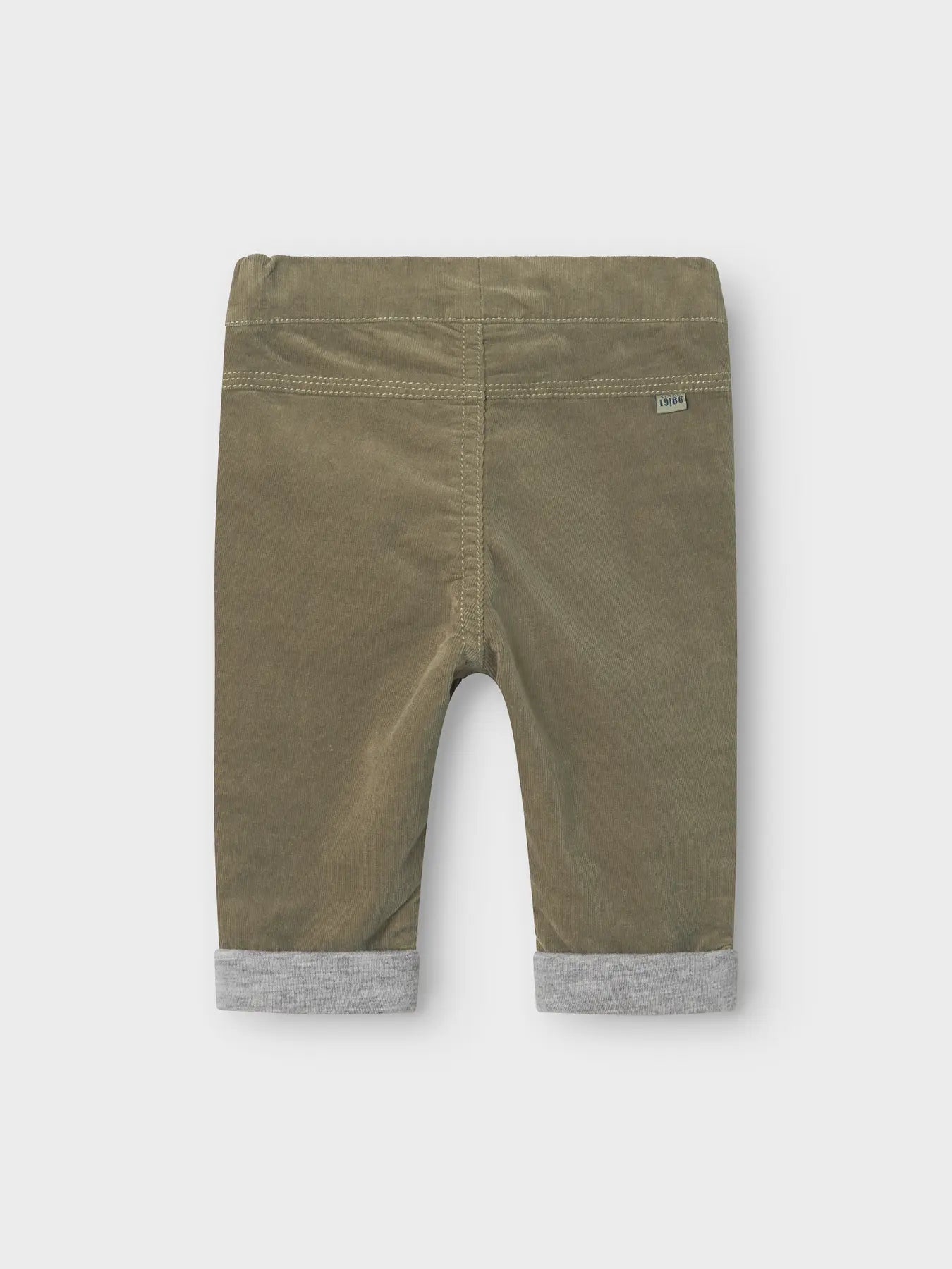 grüne stoffhose für babys mit elastischem hosenbund aus baumwolle - rückansicht