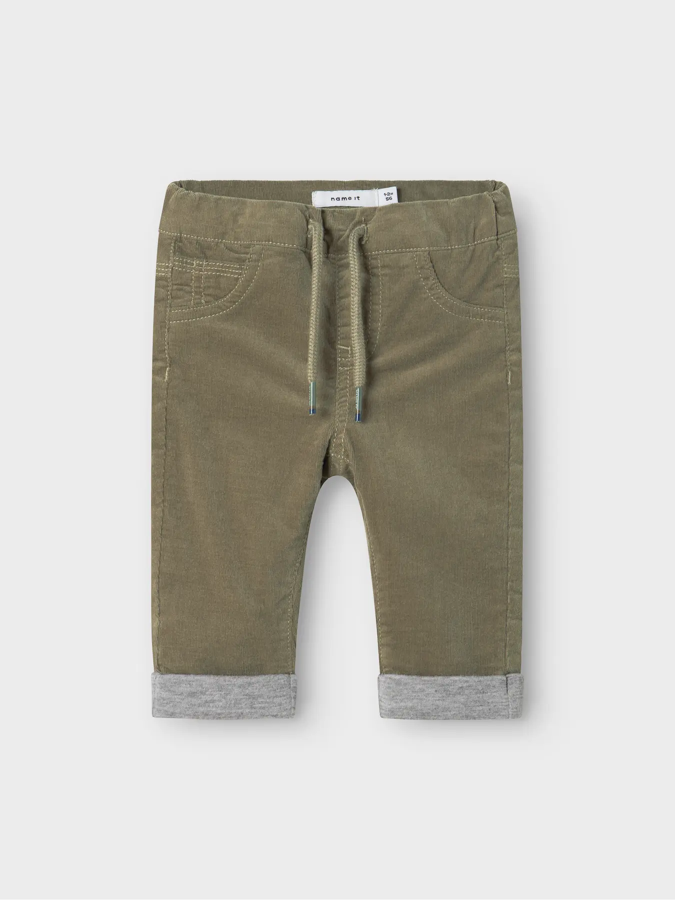 grüne stoffhose für babys mit elastischem hosenbund aus baumwolle - vorderansicht