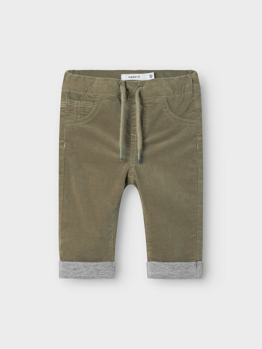 grüne stoffhose für babys mit elastischem hosenbund aus baumwolle - vorderansicht