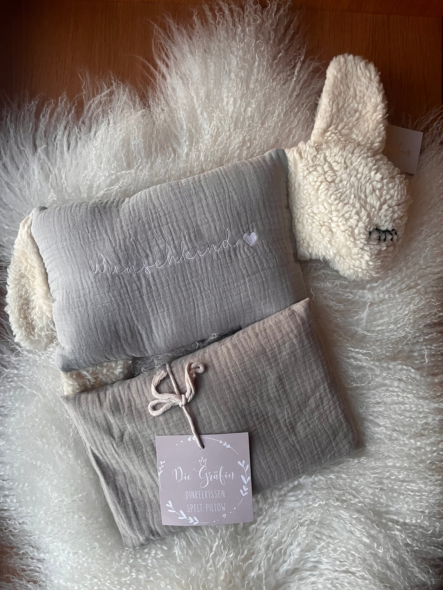 Kuschelschaf + Dinkelkissen "Wunschkind"