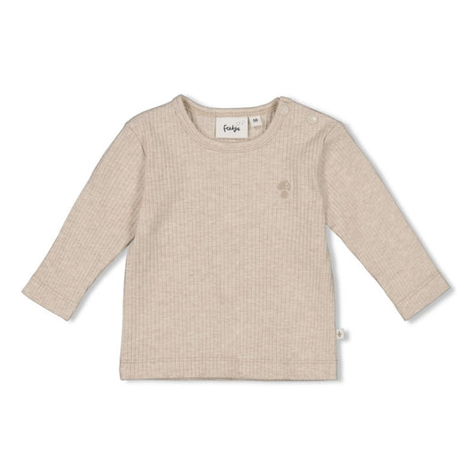 geripptes sweatshirt mit kleinem pilzmotiv aus baumwolle von feetje mit zwei druckknöpfen an der schulter - vorderansicht