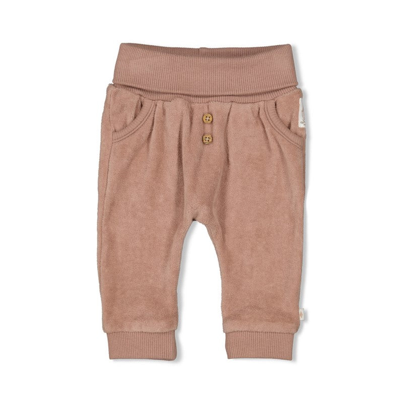 hose aus frotteestoff mit hosentaschen und umklappbarem hosenbund für babys von feetje - vorderansicht