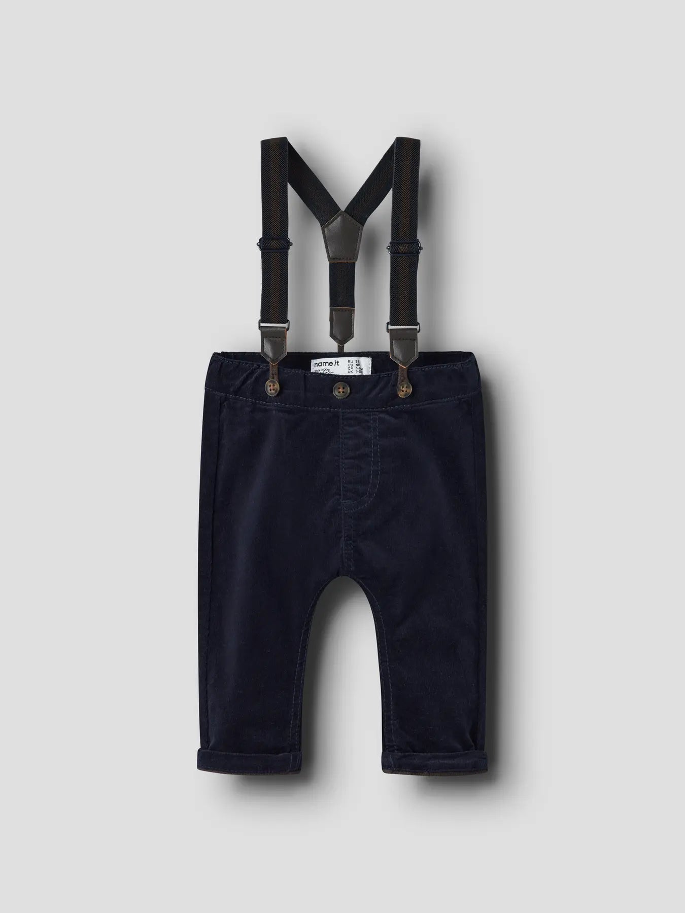 blaue feincordhose mit hosenträgern von name it aus baumwolle für besondere anlässe - vorderansicht