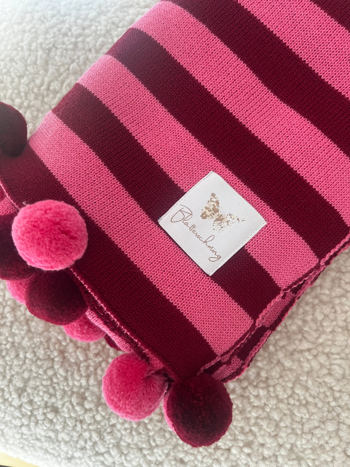 Babydecke aus Merinowolle - Pink/Weinrot