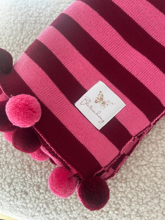 Babydecke aus Merinowolle - Pink/Weinrot