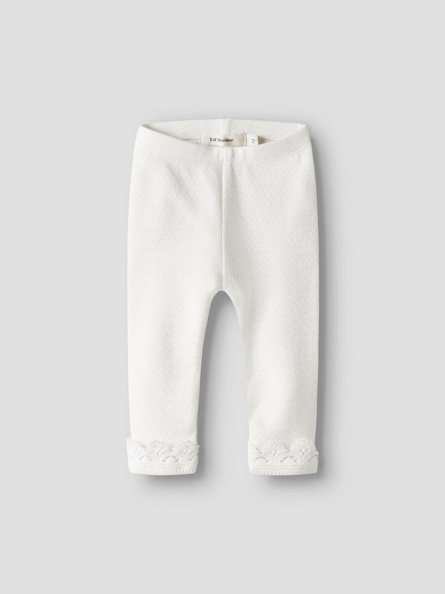 Lil' Atelier Baby-Legging in Coconut Milk - Rippstrick mit Spitzensaum und elastischem Bund