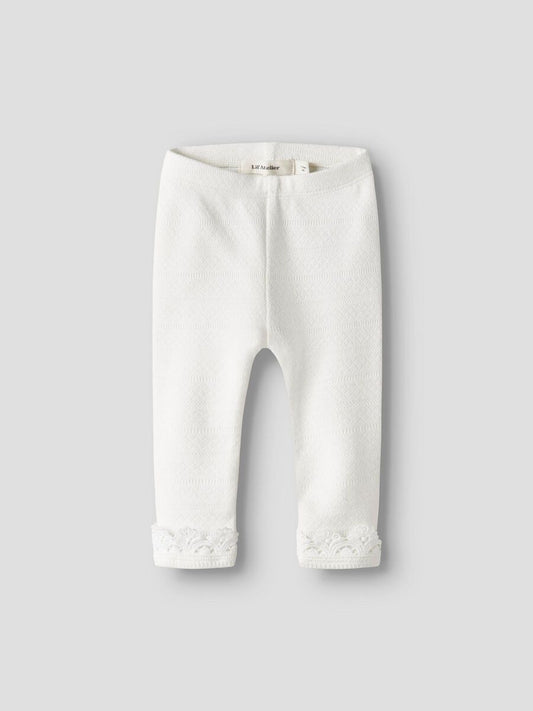 Lil' Atelier Baby-Legging in Coconut Milk - Rippstrick mit Spitzensaum und elastischem Bund