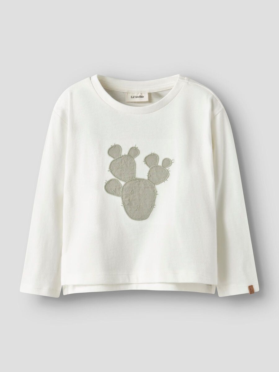 Lil' Atelier Baby Langarmshirt in Coconut Milk - weiches Jersey Oberteil mit Rundhalsausschnitt und Aufnäher, 100% Bio-Baumwolle, Loose Fit für Bewegungsfreiheit