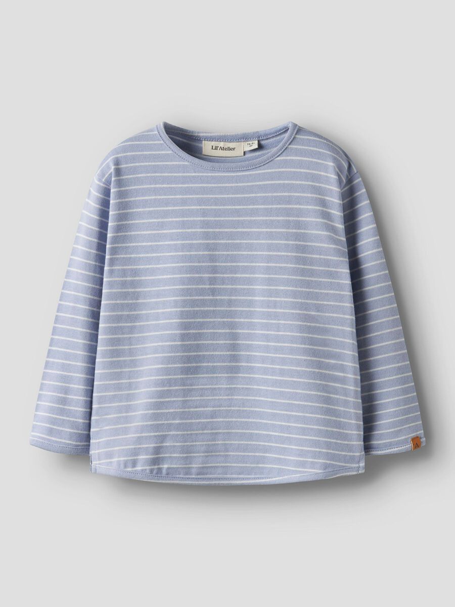Lil' Atelier Baby Langarmshirt in Zen Blue - weiches Jersey Oberteil mit Rundhalsausschnitt, 97% Bio-Baumwolle mit Elasthan, Loose Fit für Bewegungsfreiheit