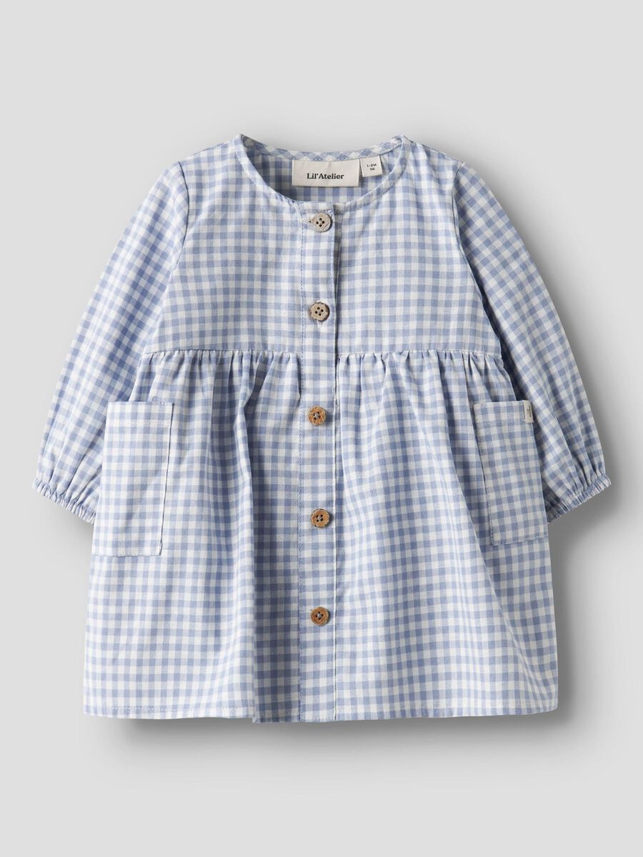 Lil' Atelier Bio-Baumwollkleid in Zen Blue - Body mit Kleid, Grandad-Kragen und Seitentaschen für Babys