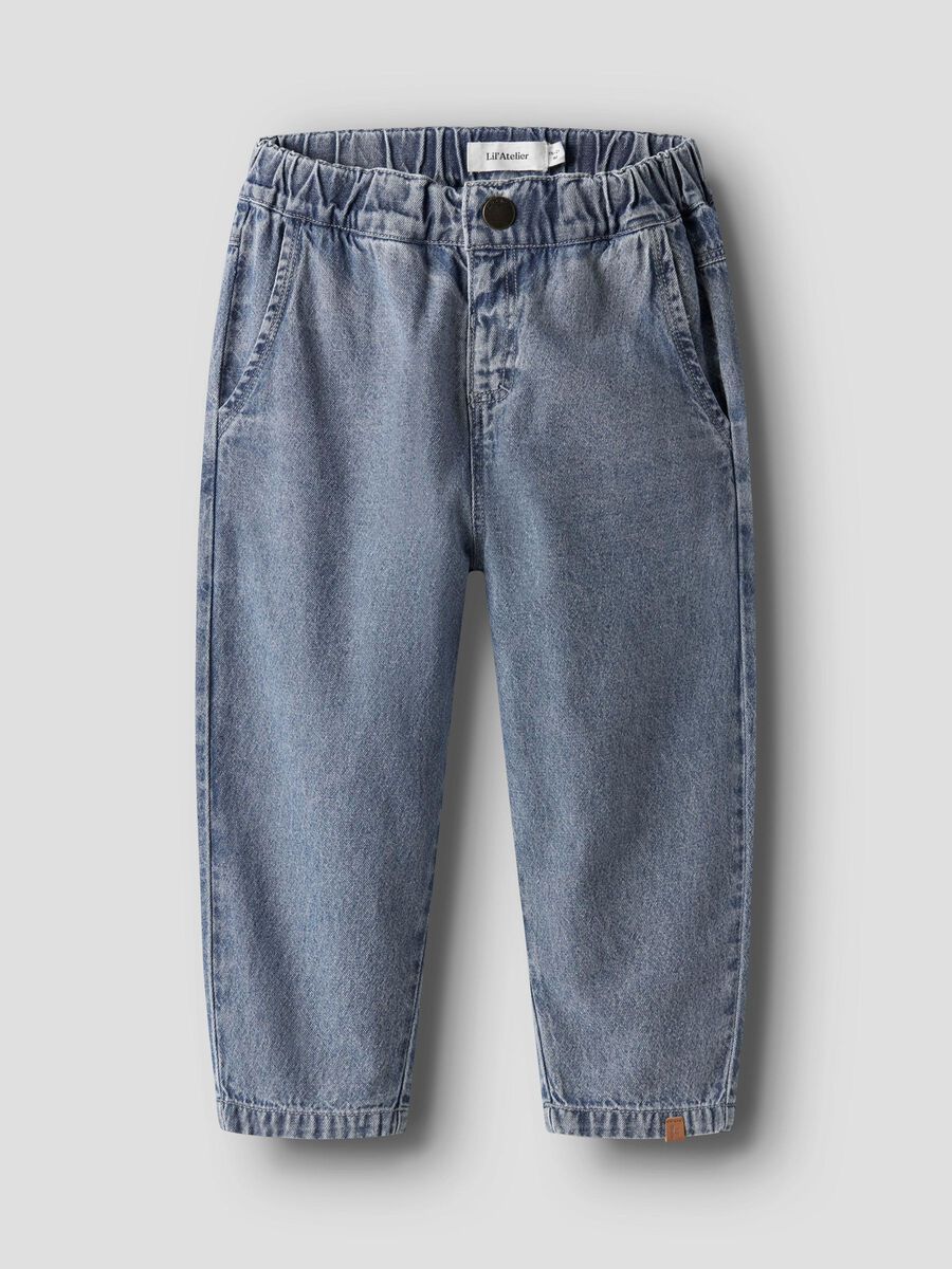 Lil' Atelier Jeans in Medium Blue Denim - Baggy Fit Jeans mit verstellbarem Bund für Kinder