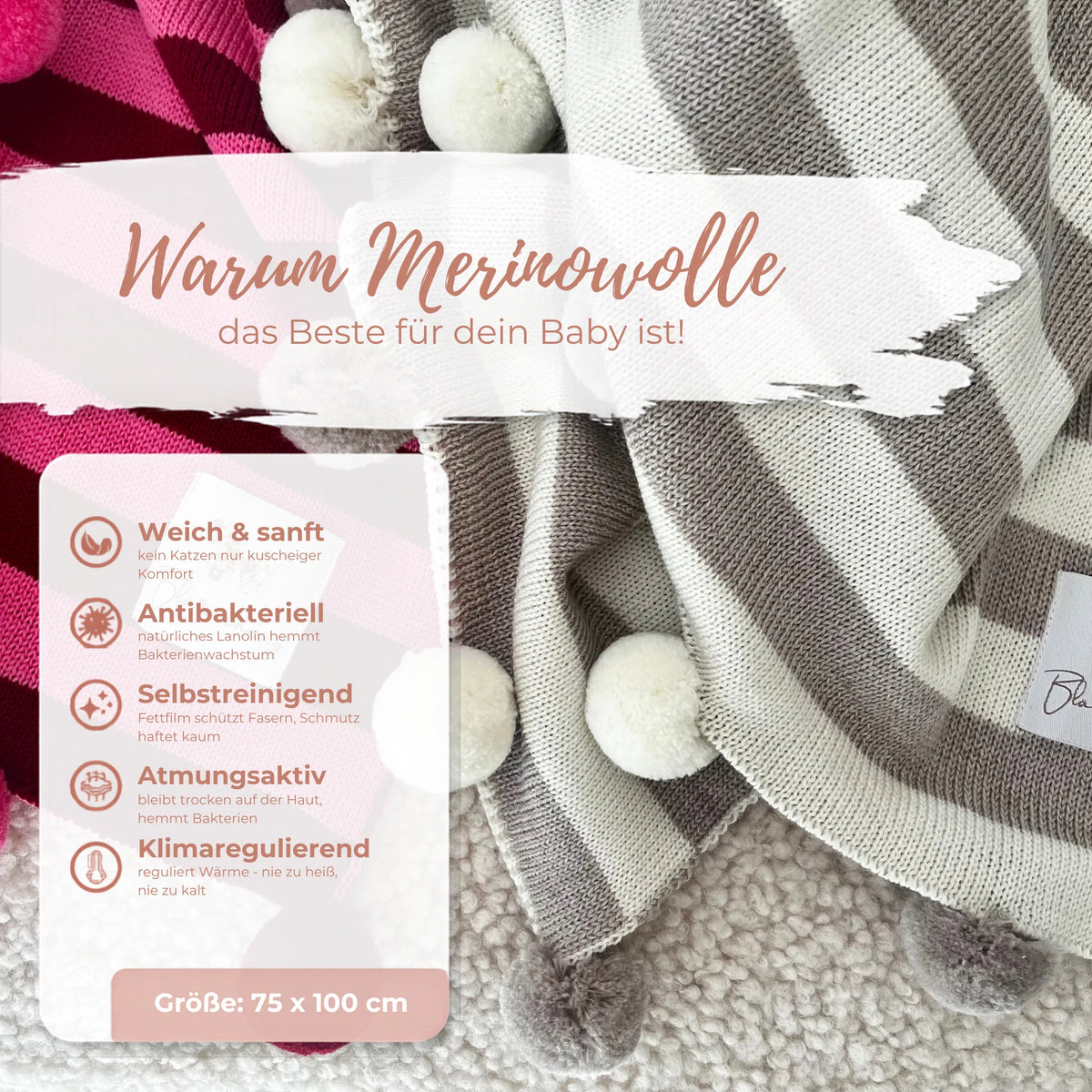 Babydecke aus Merinowolle - Creme/Beige