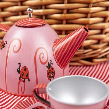 Teeservice aus Blech - Marienkäfer im Korb