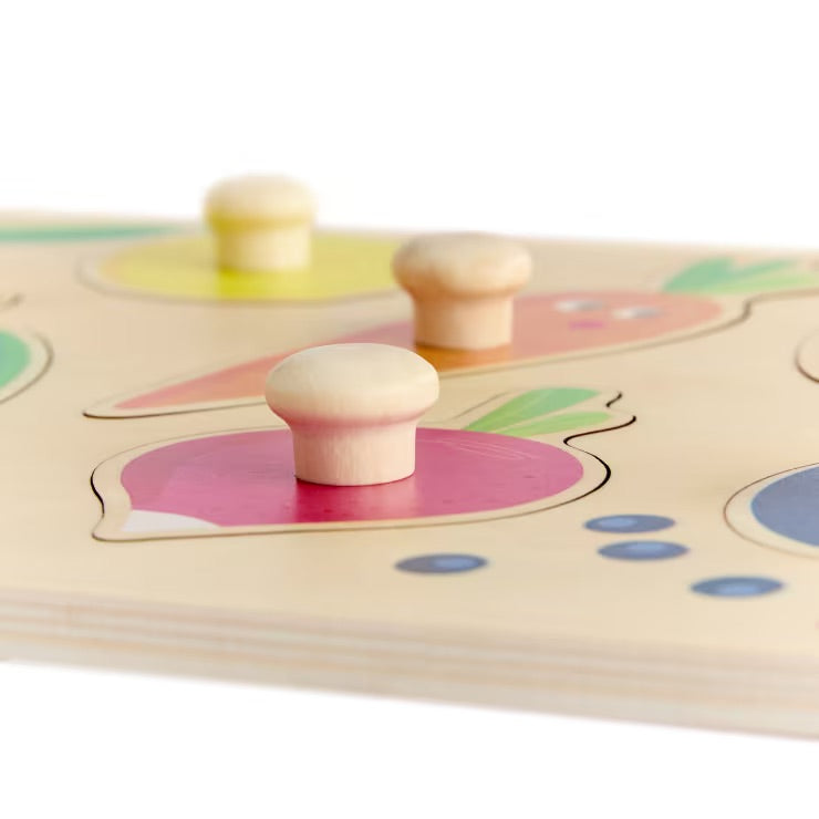 Greifpuzzle Obst und Gemüse, Detailansicht der bunten Holzteile