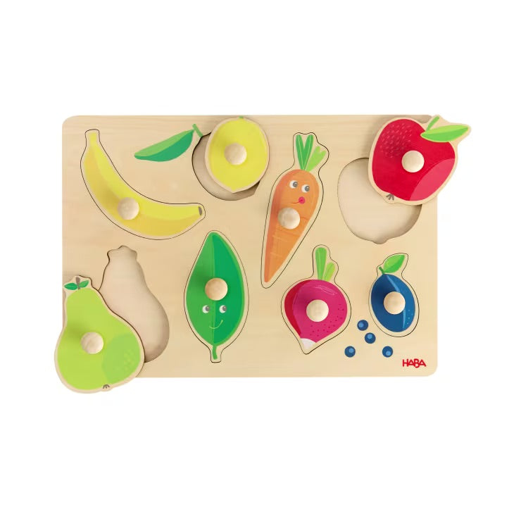 Greifpuzzle Obst und Gemüse aus Holz, 8-teilig, ab 12 Monaten