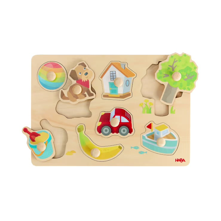 Greifpuzzle Erste Wörter, 8-teiliges Holzpuzzle, ab 12 Monaten