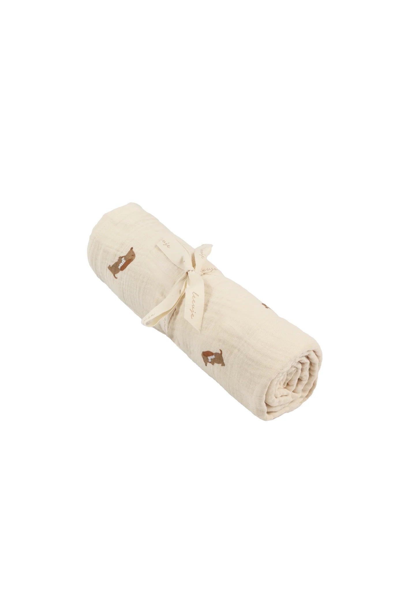 großes musselintuch 120 mal 120cm groß aus 100% bio-baumwolle von leevje mit hundemotiven - vorderansicht