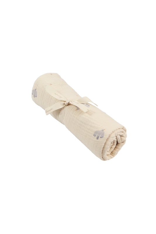 großes musselintuch 120 mal 120cm groß aus 100% bio-baumwolle von leevje mit vögelmotiven - vorderansicht