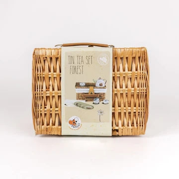 Teeservice aus Blech - Wald im Weidekorb