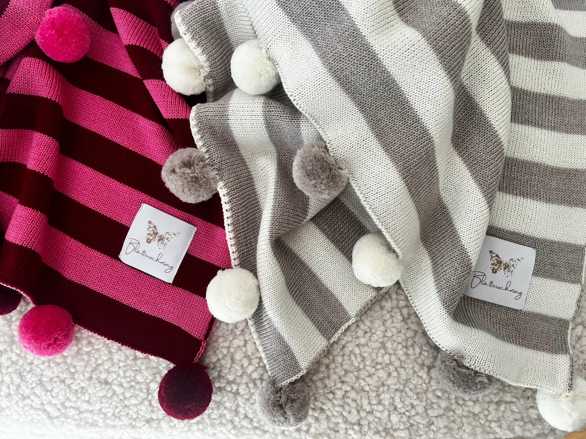 Babydecke aus Merinowolle - Pink/Weinrot