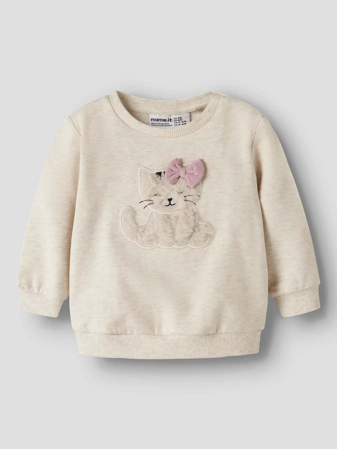 Name It Baby Sweatshirt mit Katzen-Motiv - angerauter Sweatstoff mit 3D-Print und Knopfverschluss