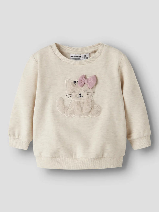 Name It Baby Sweatshirt mit Katzen-Motiv - angerauter Sweatstoff mit 3D-Print und Knopfverschluss