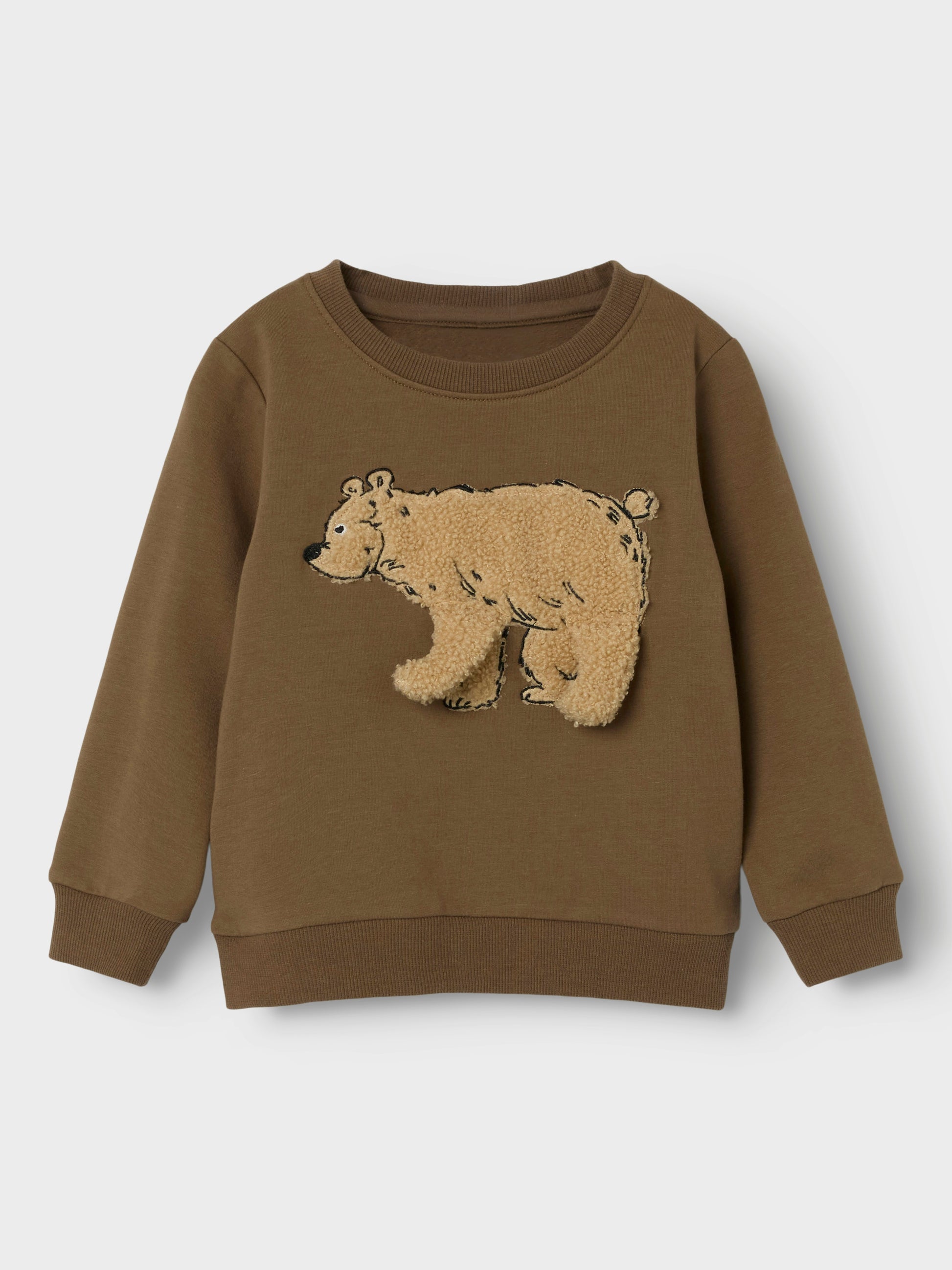 braunes Sweatshirt von Name It mit großem Bärenmotiv für Kinder - Vorderansicht